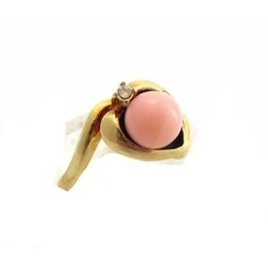 Vintage 18K HGE ESPO Coral Gem Heart Esposito Yellow Gold Plated Ring*Sz4